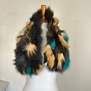 NWT Zadig & Voltaire Deluxe Multicolor Real Fox Fur Fleur Deluxe Wrap Stole